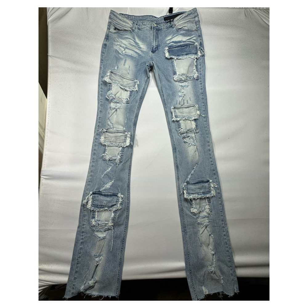 NWT Rockstar Original Men's Super Stacked Flare Petrus Blue Jeans - 42 (40x45.5)